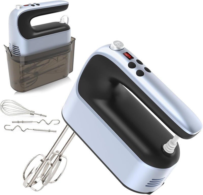 Yomelo 9-Speed Digital Hand Mixer Electric, 400W Powerful DC Motor, Hand Mixer Electric Handheld with Snap-On Storage Case, 5 Stainless Steel Accessories, Beaters, Dough Hooks, Whisk(Ocean Blue) - Image 1